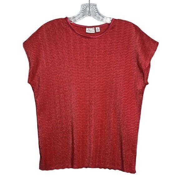 Kim Rogers Knit Top Blouse Size M Red/Pink Metallic‎ Stretch Cap Sleeve - Picture 1 of 6